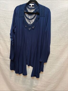 Kenar Navy Crochet-Accent Long Sleeve Tunic